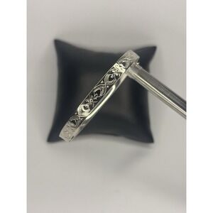 Vintage 925 Sterling Silver Floral Engraved Hinged Bangle Bracelet‎ C&A Arrow 7"